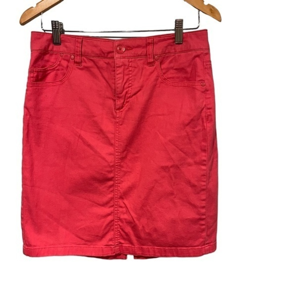 Bandolino‎ Blu Dania Pink Denim Skirt Womens 4 Stretch Knee Length Straight #330
